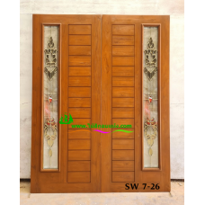 ประตูกระจกนิรภัยไม้สัก รหัส SW 7-26